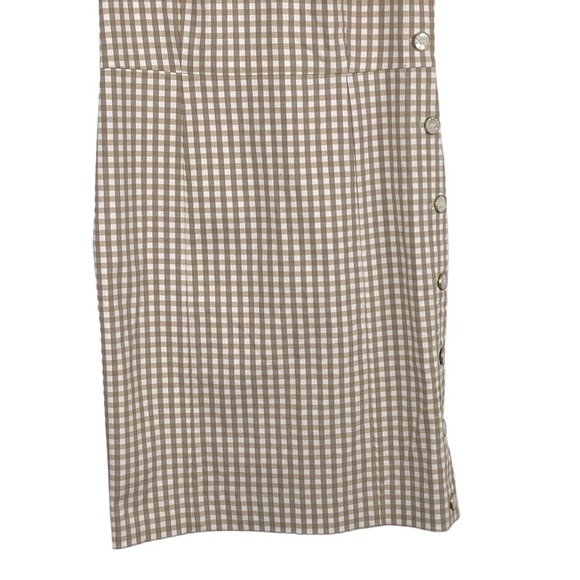 J. MCLAUGHLIN PAULSON V-NECK GINGHAM CUBAN SAND WHITE BUTTON SIDE SHEATH DRESS - Picture 6 of 15